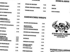 State Line Tavern menu