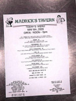 Madricks Tavern menu