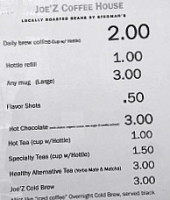 Joez Coffee House menu