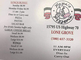 Papa's Pizzeria menu