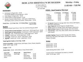 Bob And Brenda's Burgers And Pizza menu