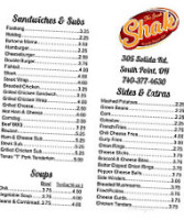 Snak Shak menu