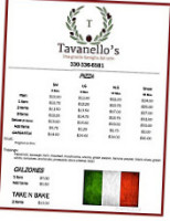 Tavanello's Pizza menu
