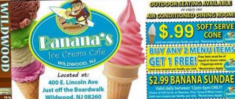 Banana's Ice Cream Cafe menu