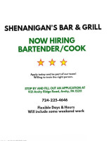 Shenanigan's Grill menu