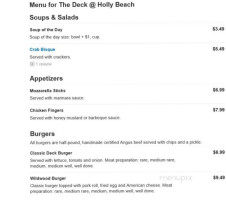 The Deck Holly Beach menu