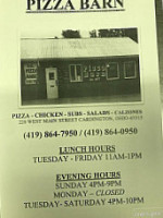 The Pizza Barn menu