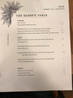 The Baker's Table menu