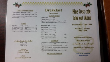 Pine Crest Cafe menu