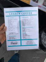 Legacy Coffee menu