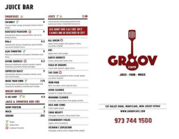 Groov Cafe Juice menu