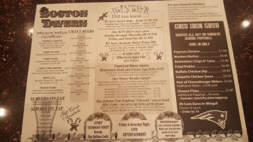 Boston Tavern menu