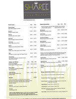 Sharee Amour Juice Cafe menu