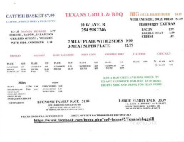 Texans Grill Bbq menu