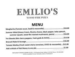 Emilio's Wood Fire Pizza menu