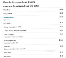Szechuan Asian Cuisine menu