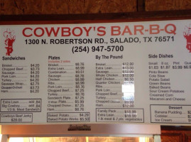 Cowboy's Bar-be-que Restaurant menu