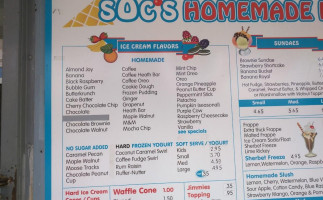 Soc's Ice Cream menu
