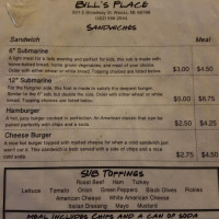 Bill's Place menu
