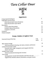 Tara Winery menu