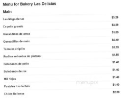 Bakery Las Delicias menu