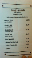 Zarab's Kabobs menu