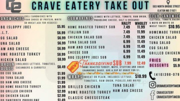 Crave Eatery Take Out menu