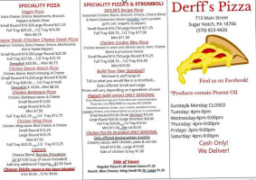 Derff's Pizza menu