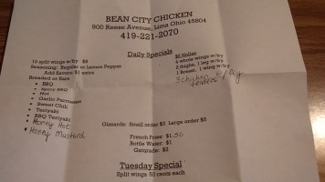 Bean City Chicken Llc menu