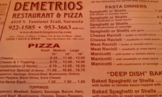 Demetrios Restaurant & Pizza menu