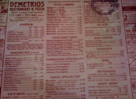 Demetrios Restaurant & Pizza menu