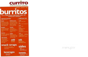 Currito Burritos Without Borders menu