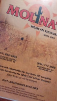 Molinas Mexican menu