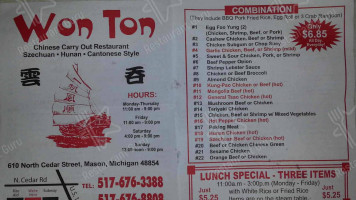 Won Ton Chinese menu