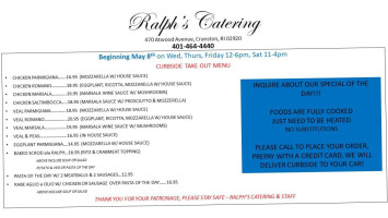 Ralph's Catering menu