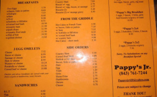 Pappy's Jr menu