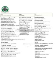 Starbucks Coffee menu