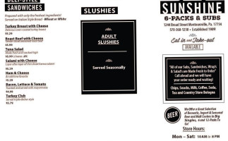 Sunshine 6-packs And Subs menu