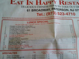 Eat In Happy menu