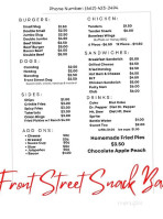 Front Street Snack menu