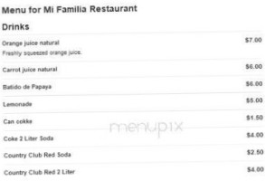 Mi Familia menu