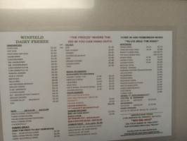 Winfield Dairy Freeze menu