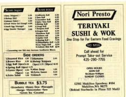 Nori Presto Teriyaki And Sushi menu