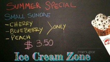 Ice Cream Zone menu