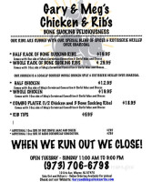 Gary Meg's Chicken Ribs menu