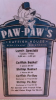 Paw Paws Catfish House menu