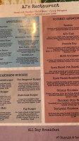 A J's Lounge menu