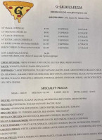 G-licious Pizza menu
