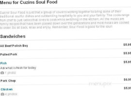 Cuzin's Soul Food menu