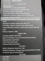 Yazoo Brew menu